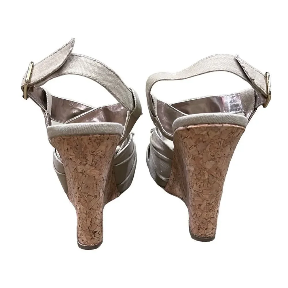 Steve Madden Women’s 6.5 Adorable Khaki Wedge Sandals with Bow and Back Buckle